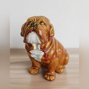 Vintage Bellini Majolica Bulldog 9" Italian Ceramic Figurine 1970s
